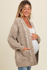 Olive Two Toned Oversized Cable Knit Maternity Cardigan