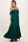 Hunter Green Smocked Ruffle Off Shoulder Tiered Maternity Maxi Dress
