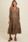 Mocha Floral Lace Trim Bubble Sleeve Maternity Maxi Dress