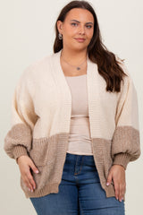 Cream Colorblock Bubble Sleeve Maternity Plus Cardigan