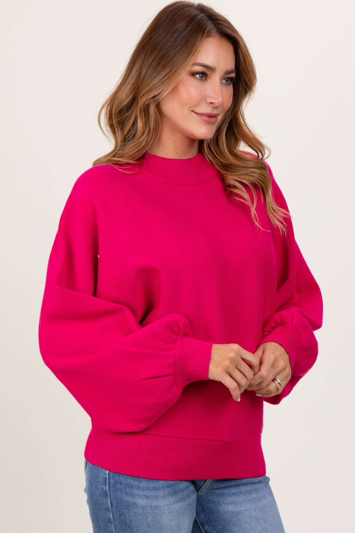 Magenta Oversized Bubble Sleeve Sweater