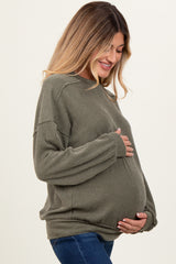 Olive Black Oversized Ribbed Long Sleeve Maternity Sweatshirt