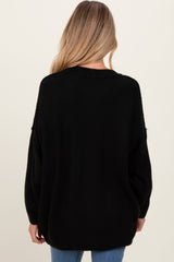 Black Oversized Crewneck Melange Knit Maternity Sweater