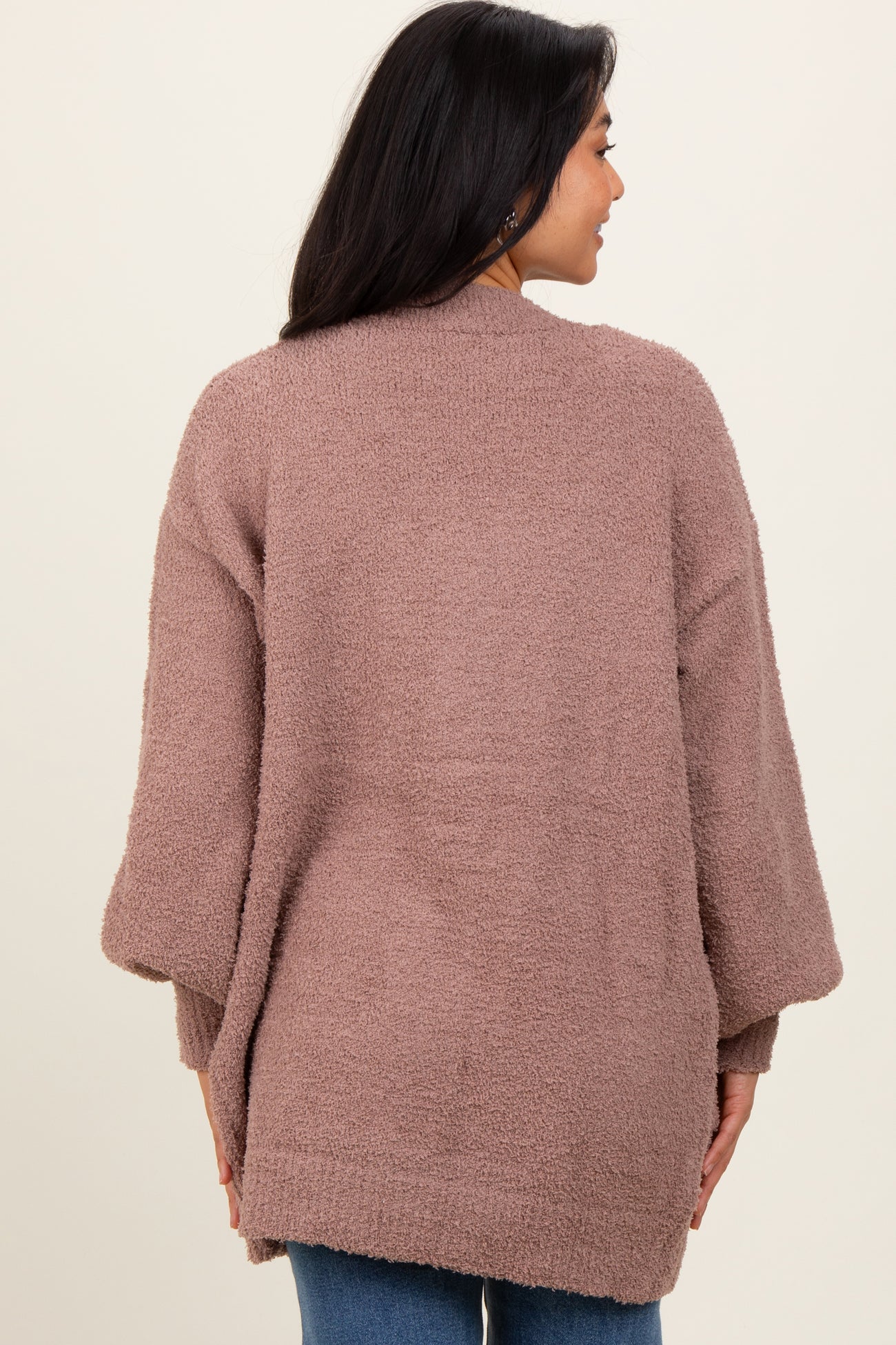 Taupe Fuzzy Knit Oversized Button Up Cardigan