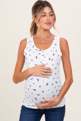 Cream Floral Print Ribbed Henley Sleeveless Maternity Top