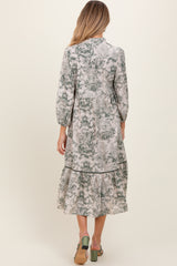Forest Green Printed Split Ruffle Collar Maternity Midi Dress