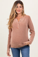 Rust Washed Knit Button Detail Maternity Sweater
