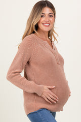 Rust Washed Knit Button Detail Maternity Sweater