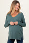 Olive Front Seam V-Neck Side Slit Maternity Sweater