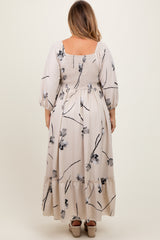 Cream Floral Square Neck Maternity Plus Midi Dress