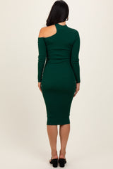 Forest Green Mock Neck Cutout Fitted Midi Dress