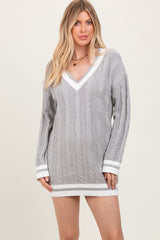 Heather Grey Cable Knit Maternity Sweater Mini Dress