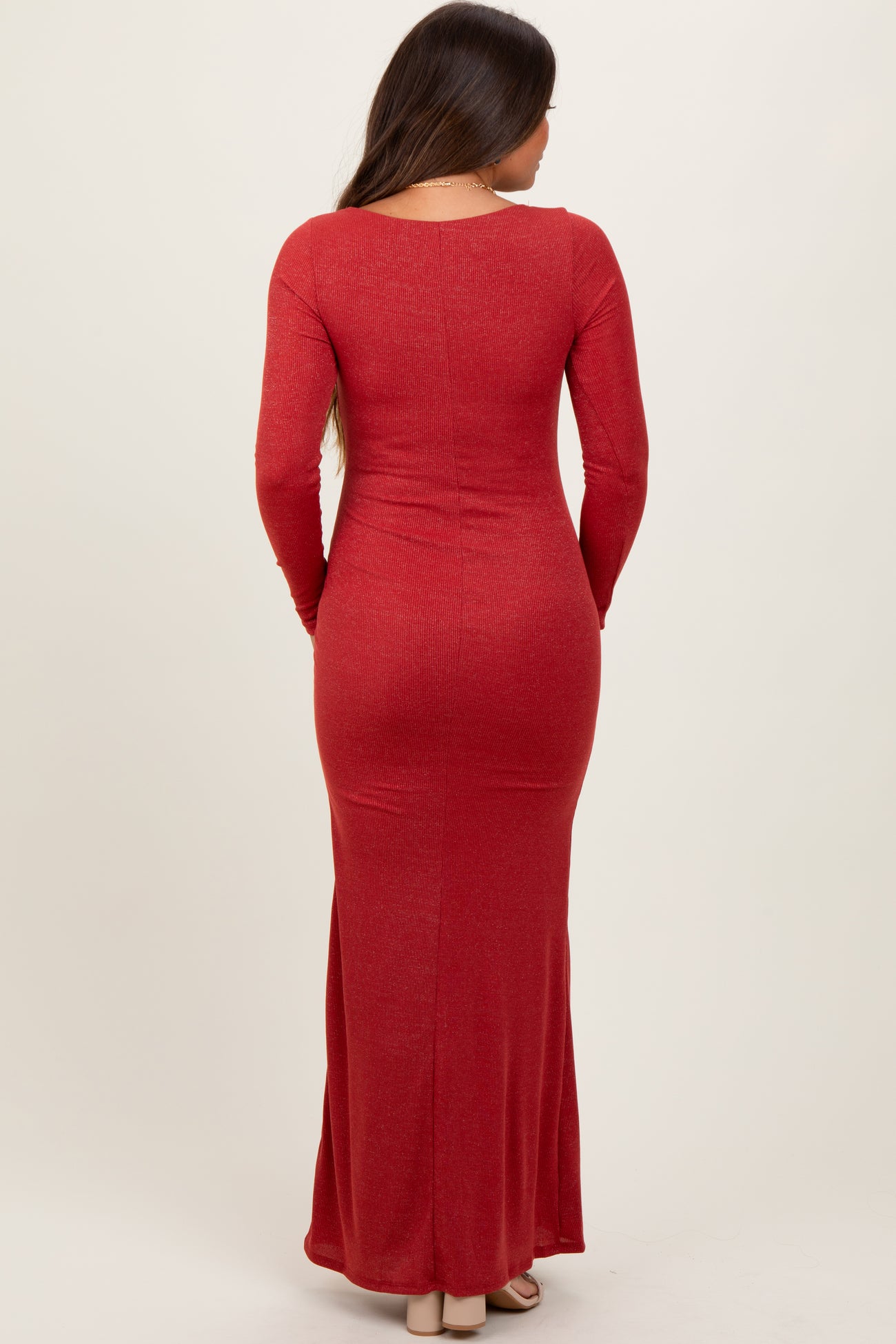 Mauve Basic Square Neck Long Sleeve Maternity Maxi Dress