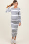 Heather Grey Striped Knit Long Sleeve Maternity Midi Sweater Dress