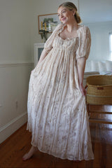 Cream Floral Chiffon Embroidered Ruffle Trim Maternity Maxi Dress