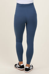 Blue Crossover Waistline Maternity Leggings