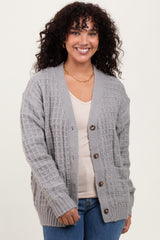Heather Grey Waffle Knit Button Up Maternity Cardigan