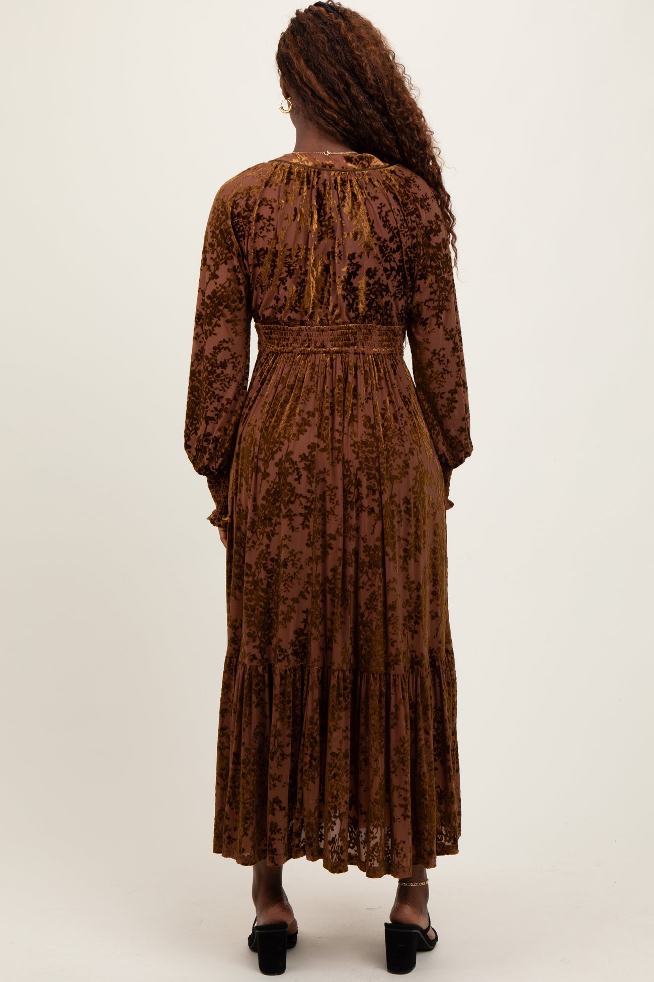 Mocha Floral Velvet Overlay Maxi Dress
