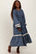 Blue Smocked Floral Crochet Lace Trim Maxi Dress