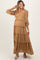 Camel Floral Button Accent Bodice Tiered Maternity Maxi Dress