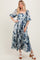 Navy Floral 3/4 Puff Sleeve Maxi Dress