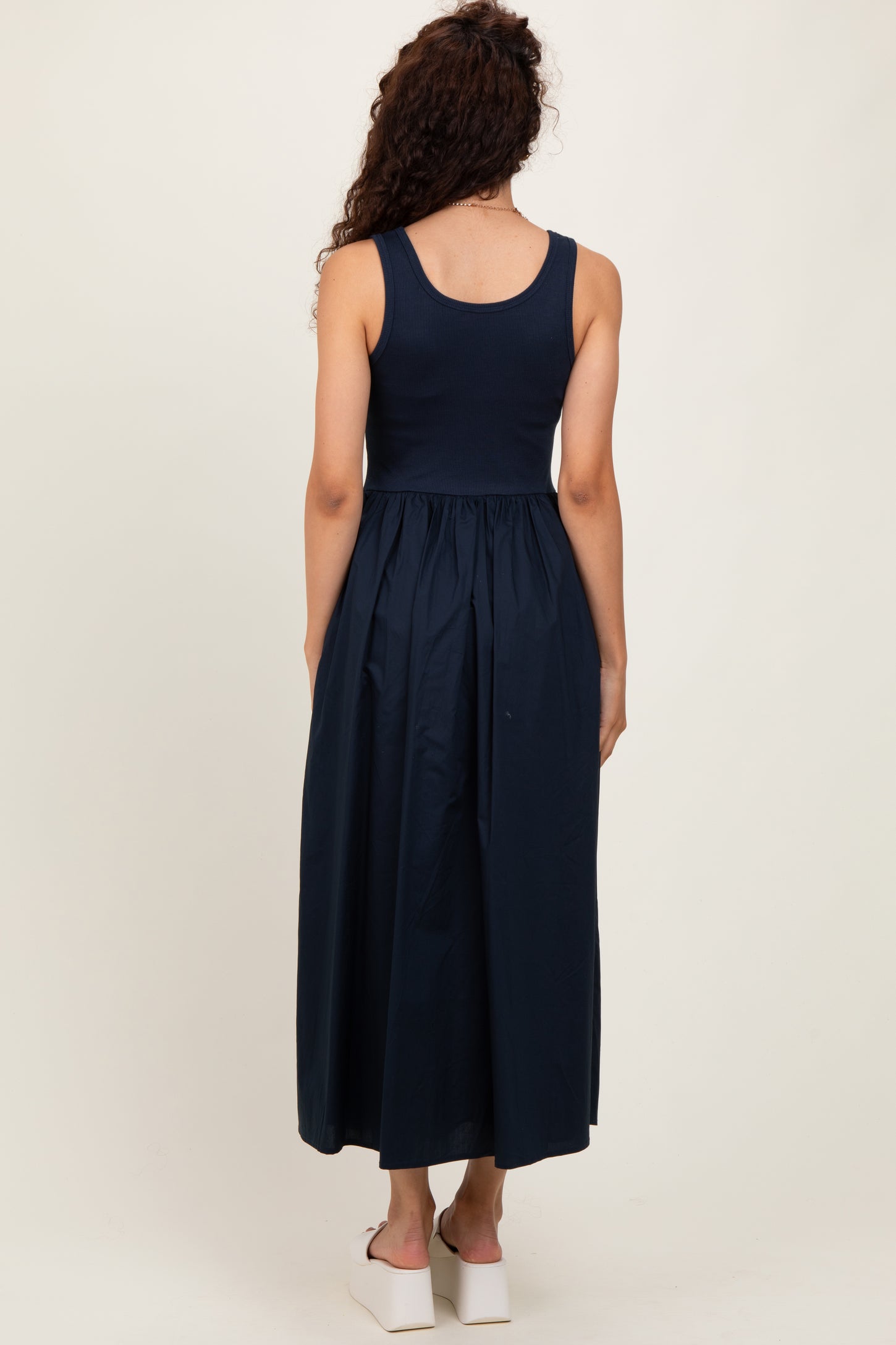 Navy Scoop Neck Contrast Skirt Maxi Dress