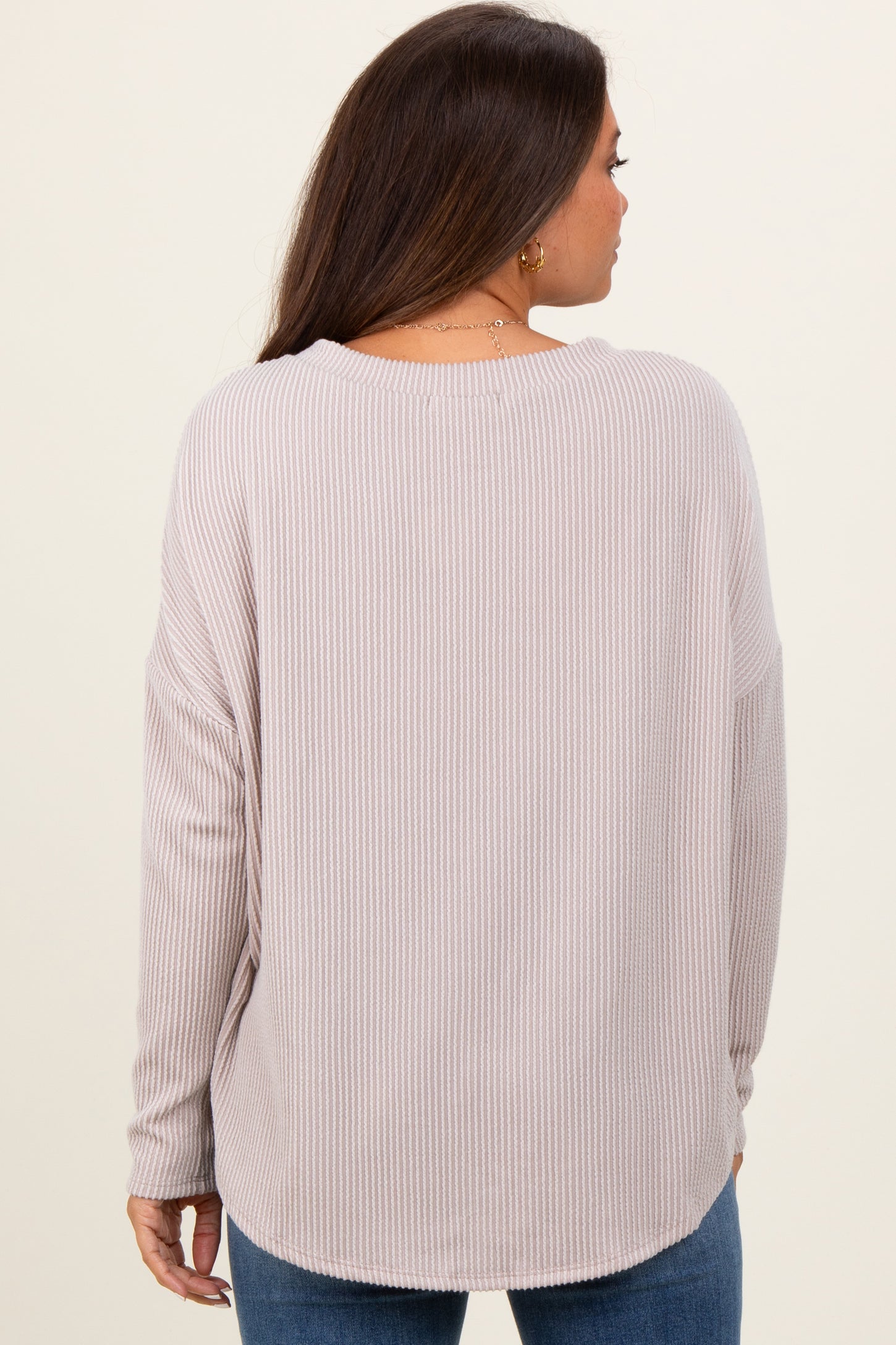 Cream Ribbed Knit Relaxed Fit Round Hem Maternity Top