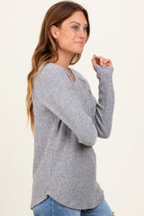 Heather Grey Waffle Knit Raglan Long Sleeve Top