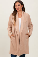 Beige Knit Relaxed Fit Maternity Coat Jacket