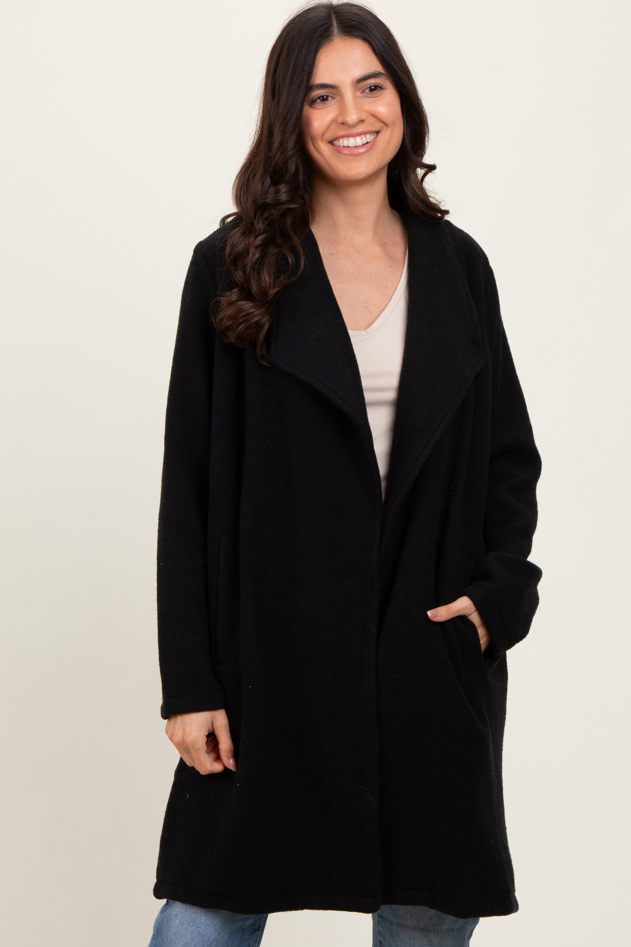 Black Knit Relaxed Fit Coat Jacket