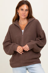 Mocha Oversized Zip Up Maternity Cardigan