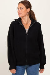 Black Oversized Zip Up Cardigan