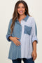Blue Colorblock Stripe Oversized Maternity Button Down
