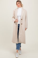 Cream Felted Double Breasted Lapel Maternity Button Coat