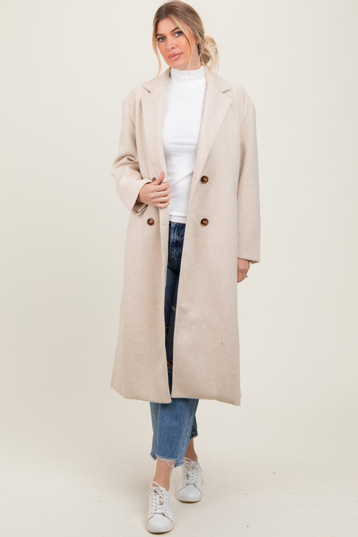 Cream Felted Double Breasted Lapel Maternity Button Coat