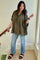 Olive Checker Print Short Sleeve Oversized Blouse