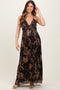 Dark Brown Floral Deep V-Neck Back Cutout Maternity Maxi Dress