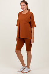 Rust Oversized Short Sleeve Biker Short Set