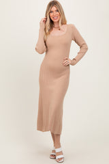 Beige Ribbed Knit Maternity Maxi Sweater Dress