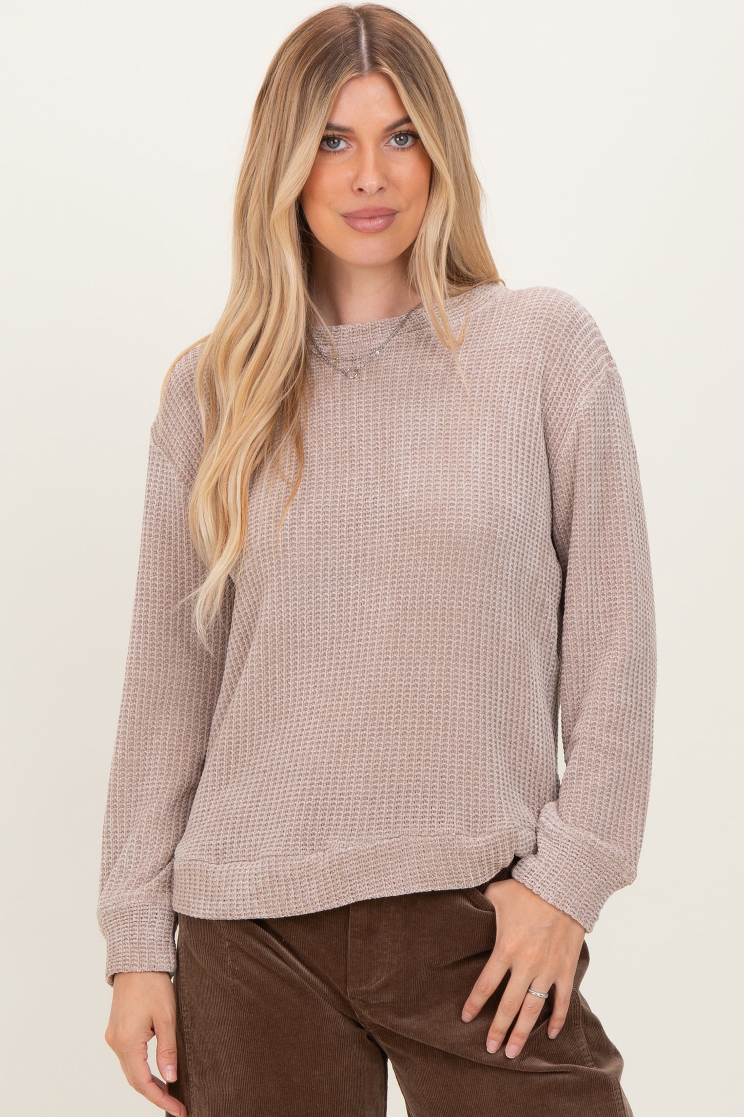 Beige Chenille Knit Maternity Sweater