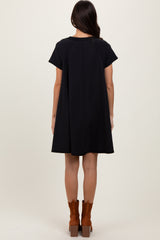 Black French Terry Basic Short Sleeve Mini Dress