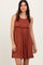 Rust Ribbed Sleeveless Lettuce Trim Mini Dress