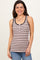 Beige Striped Ribbed Button Detail Tank Top