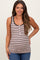 Beige Striped Ribbed Button Detail Maternity Tank Top