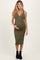 Olive Ribbed Fitted Sleeveless Snap Button Maternity Dress