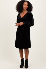 Black Velvet Smocked Maternity Long Sleeve Dress