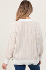 Taupe Ribbed Balloon Sleeve Maternity Sweater