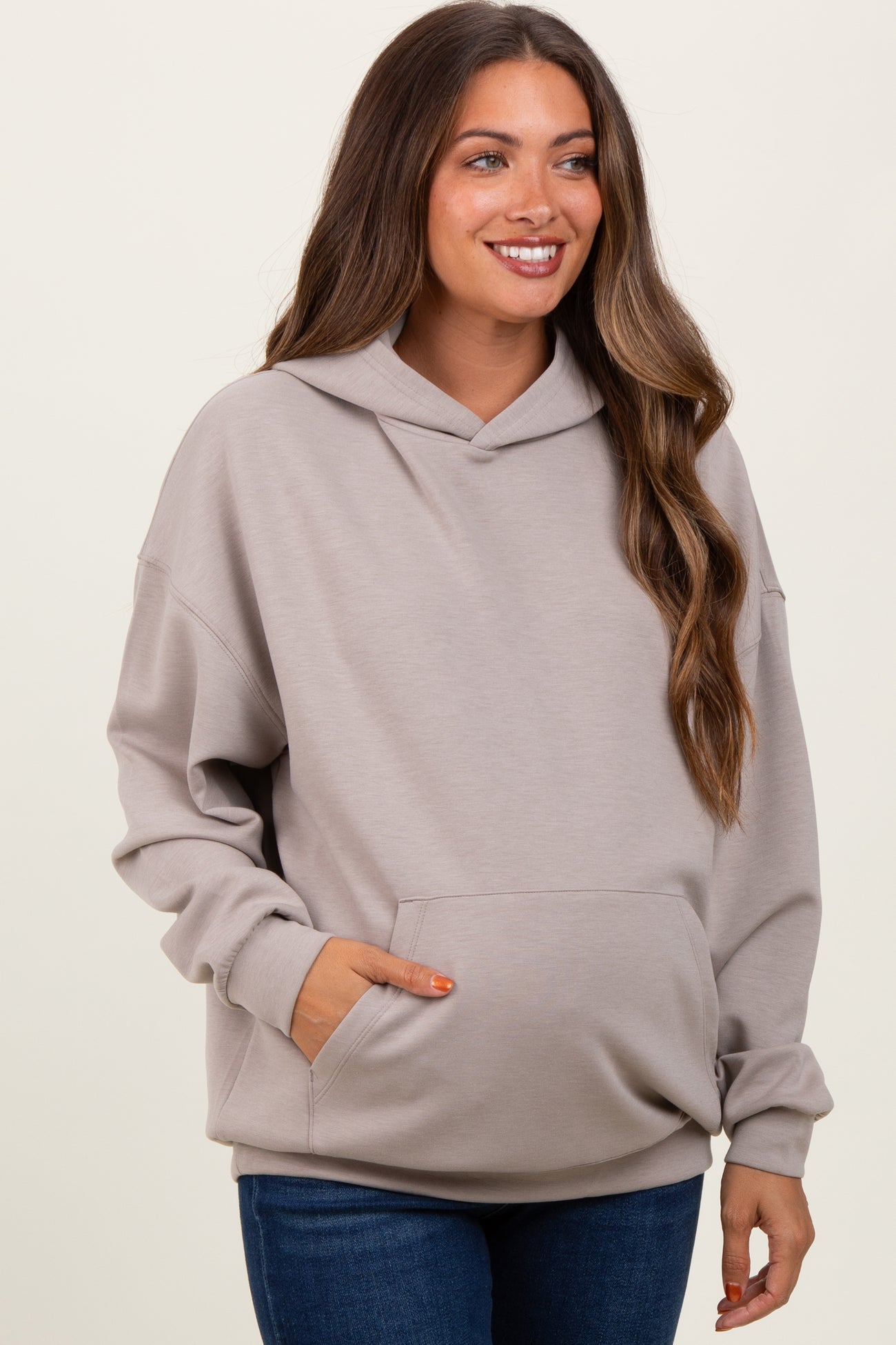 Beige Basic Maternity Hoodie Sweatshirt