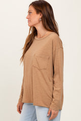 Camel Mineral Wash Front Pocket Long Sleeve Top