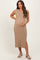 Mocha Ribbed Knit Button Up Sleeveless Maternity Midi Dress